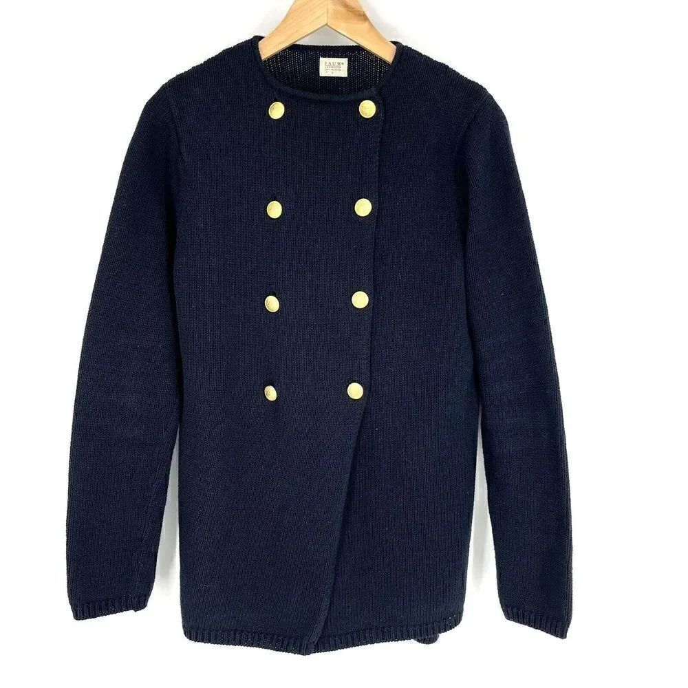 PAUW Amsterdam Sweater Size 1 Womens Small Navy Double Breasted Gold Button Knit